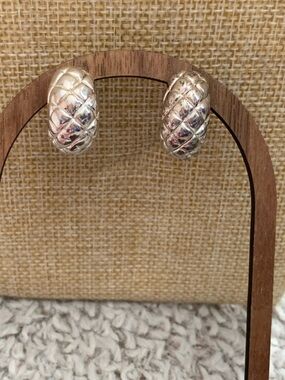 Sterling Silver 925 Italy Quilted Chunky Huggie Hoop Earrings